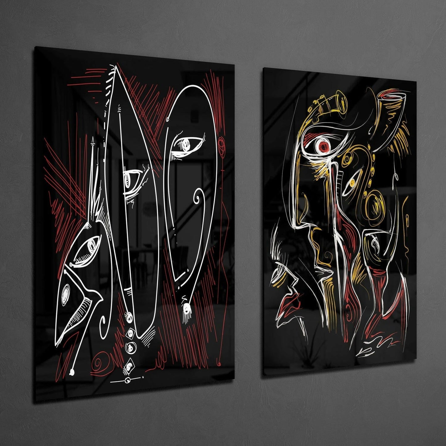 The Style of Picasso 2 Pieces Combine Glass Wall Art