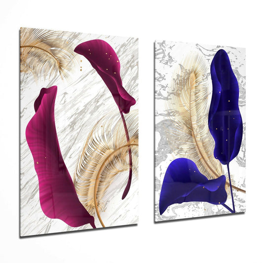 Leaves 2 Pieces Combine Glass Wall Art