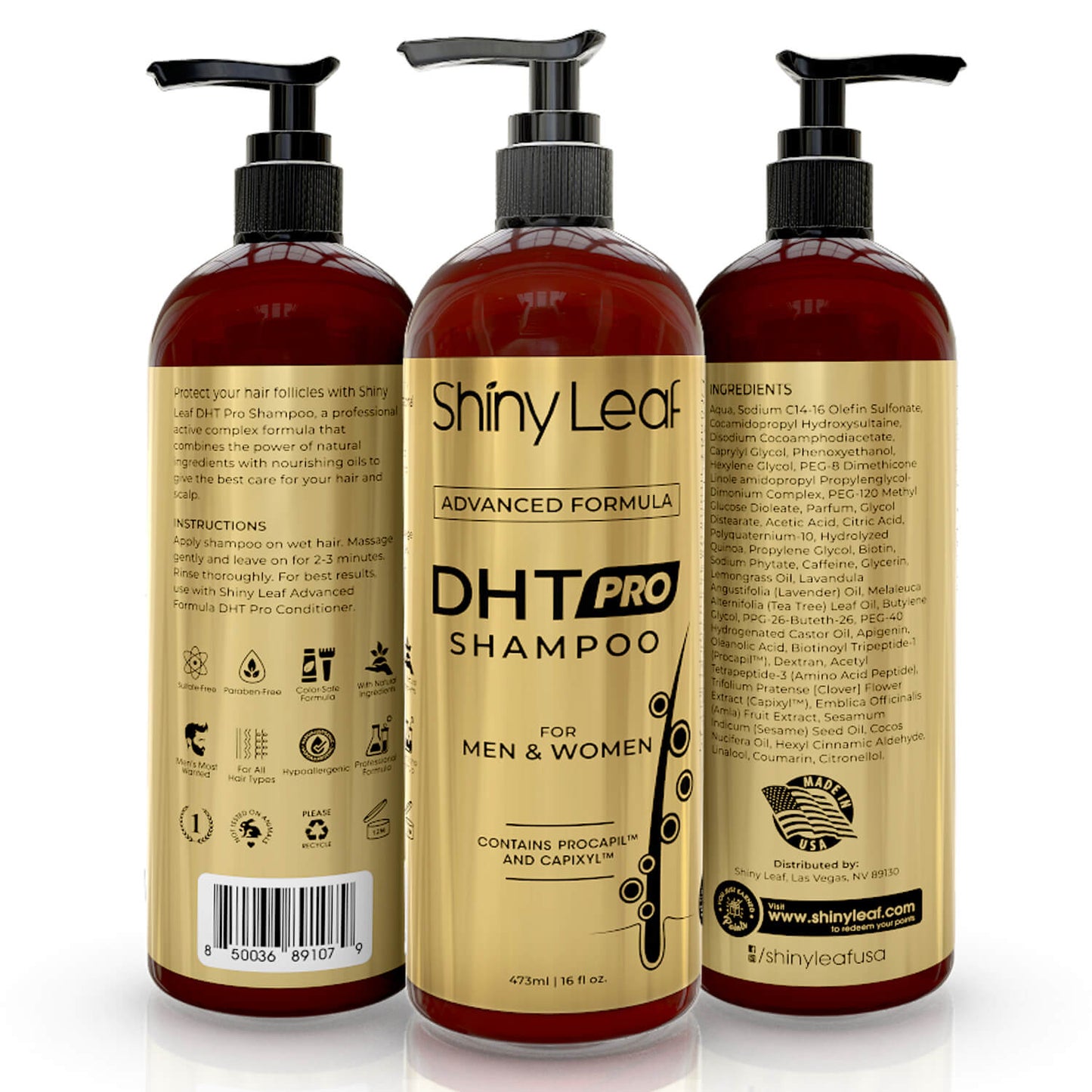 DHT Pro Shampoo with Procapil and Capixyl for Anti-Hair Loss 16 oz Shiny Leaf