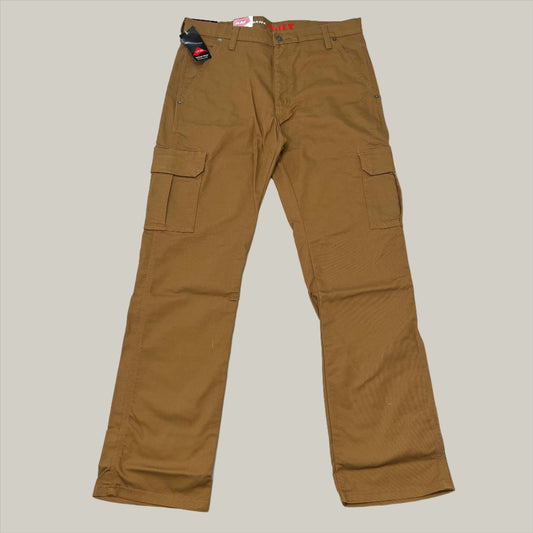 Brown cargo pants on a cream background. Men's Flex Regular Fit Straight Leg Cargo Pants