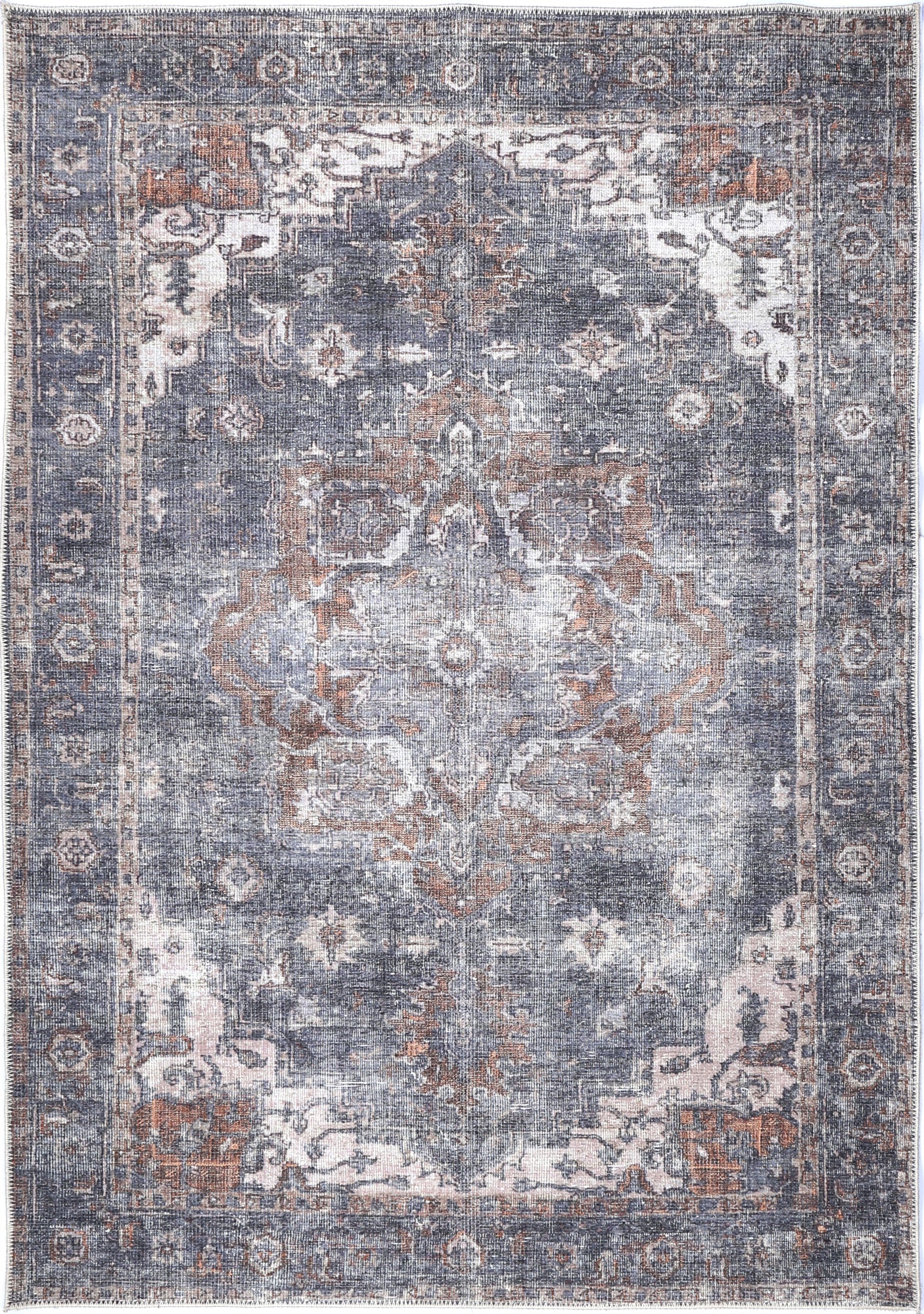 Distressed Vintage Cezanne Area in Grey Rug-5
