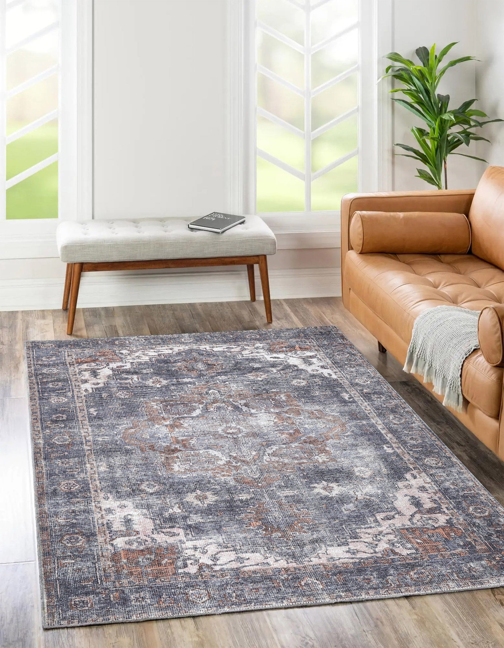 Distressed Vintage Cezanne Area in Grey Rug-1