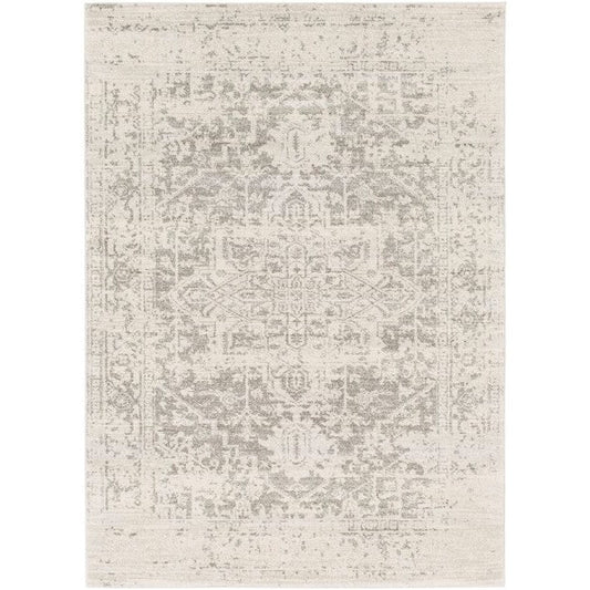 5' x 7' Distressed Oriental Area Rug in Light Grey / Beige-0