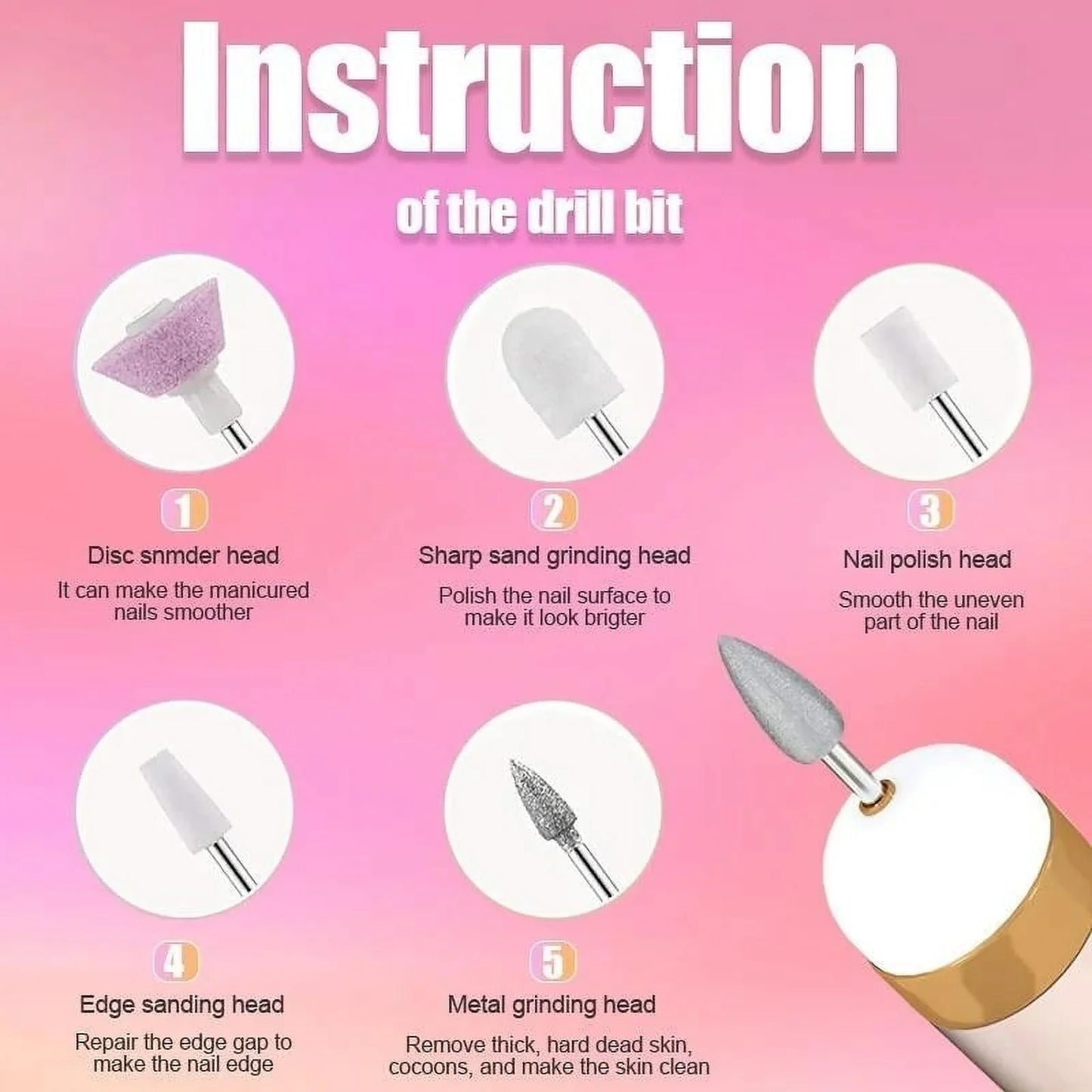 Electric Nail Drill Machine 5-in-1 with LED Light