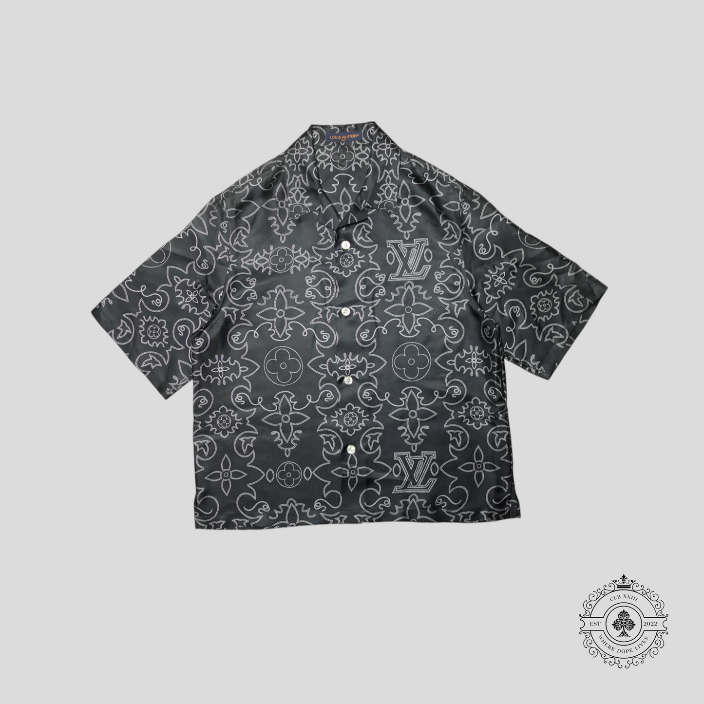 Louis Vuitton Arabesque Printed Silk Button Up in Black/White