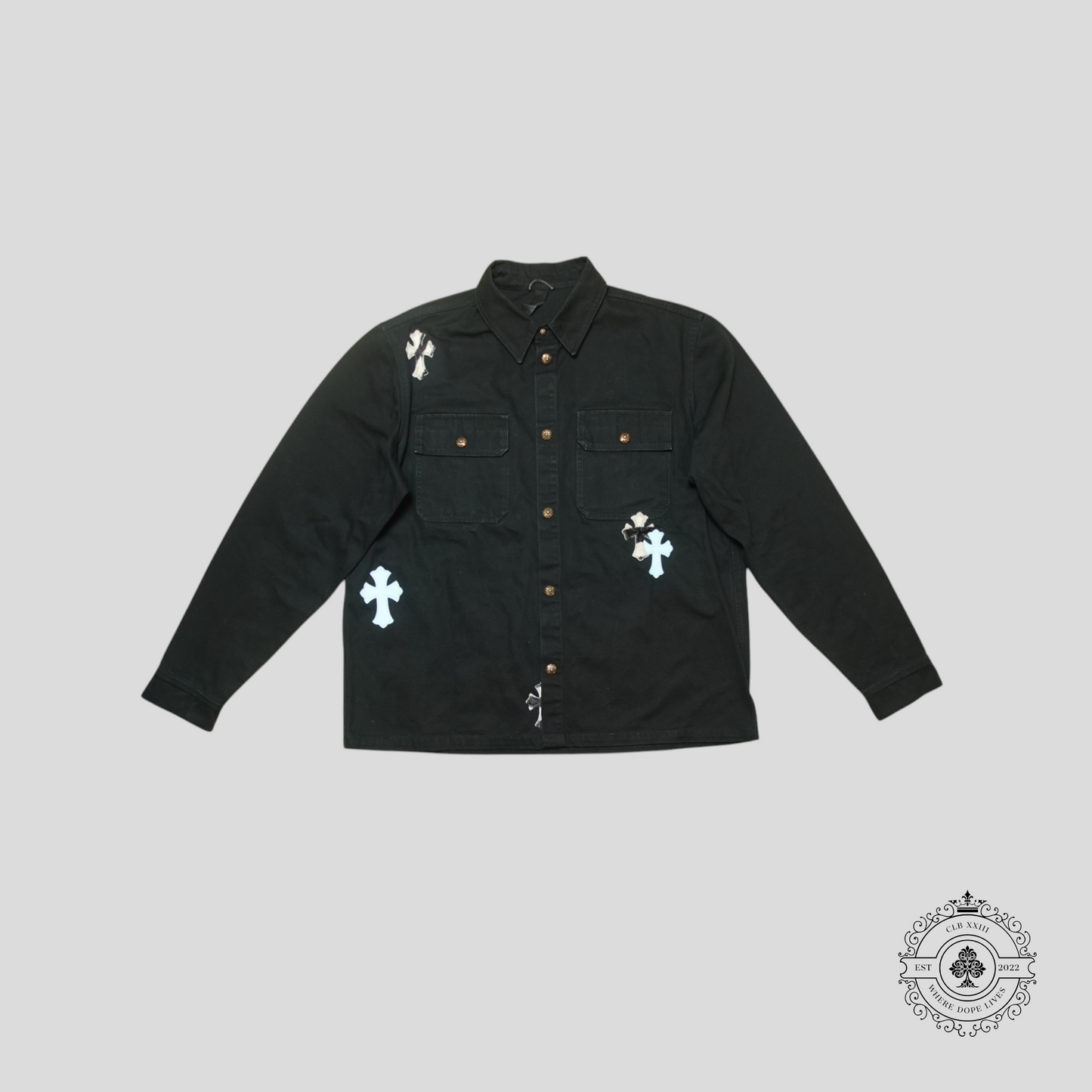 Chrome Hearts Zebra Cross Workdog Jacket in Black/Baby Blue