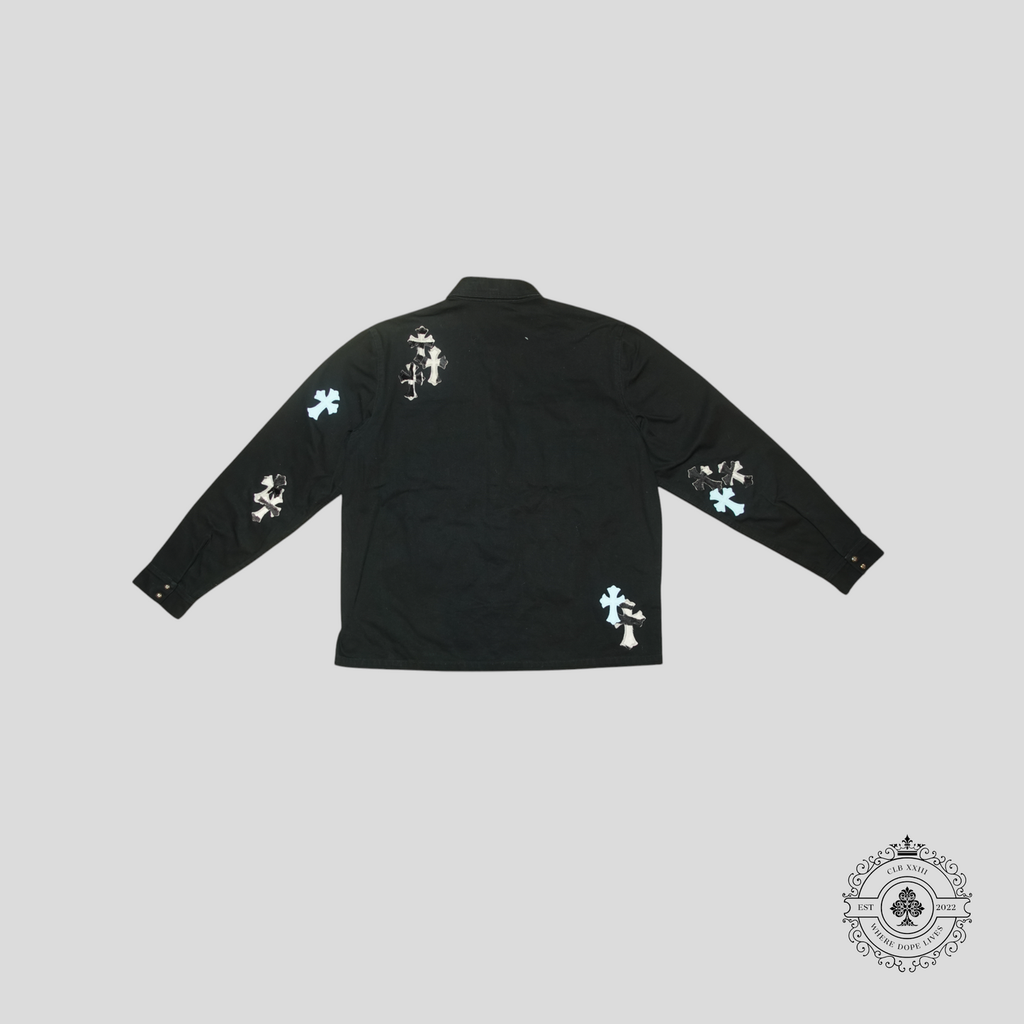 Chrome Hearts Zebra Cross Workdog Jacket in Black/Baby Blue
