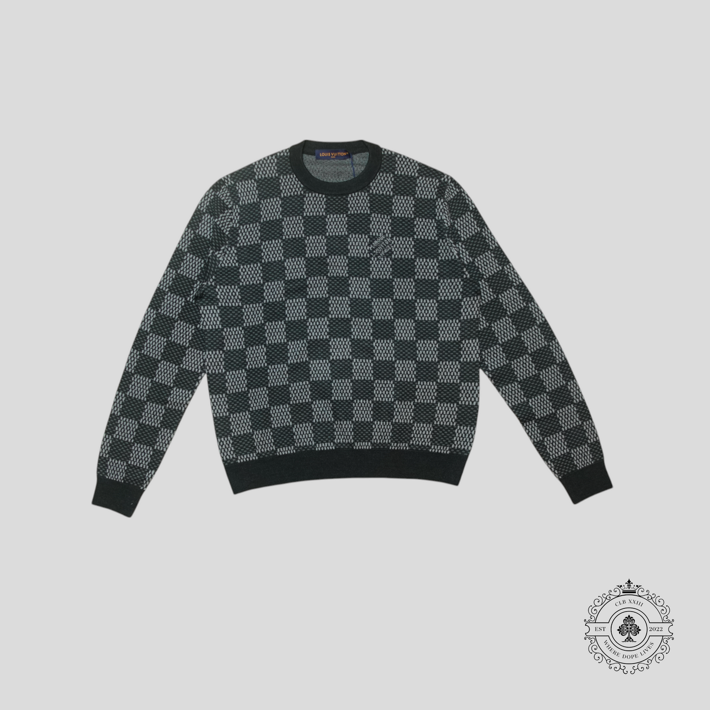 Louis Vuitton Big Damier Merino Crewneck in Black/Grey