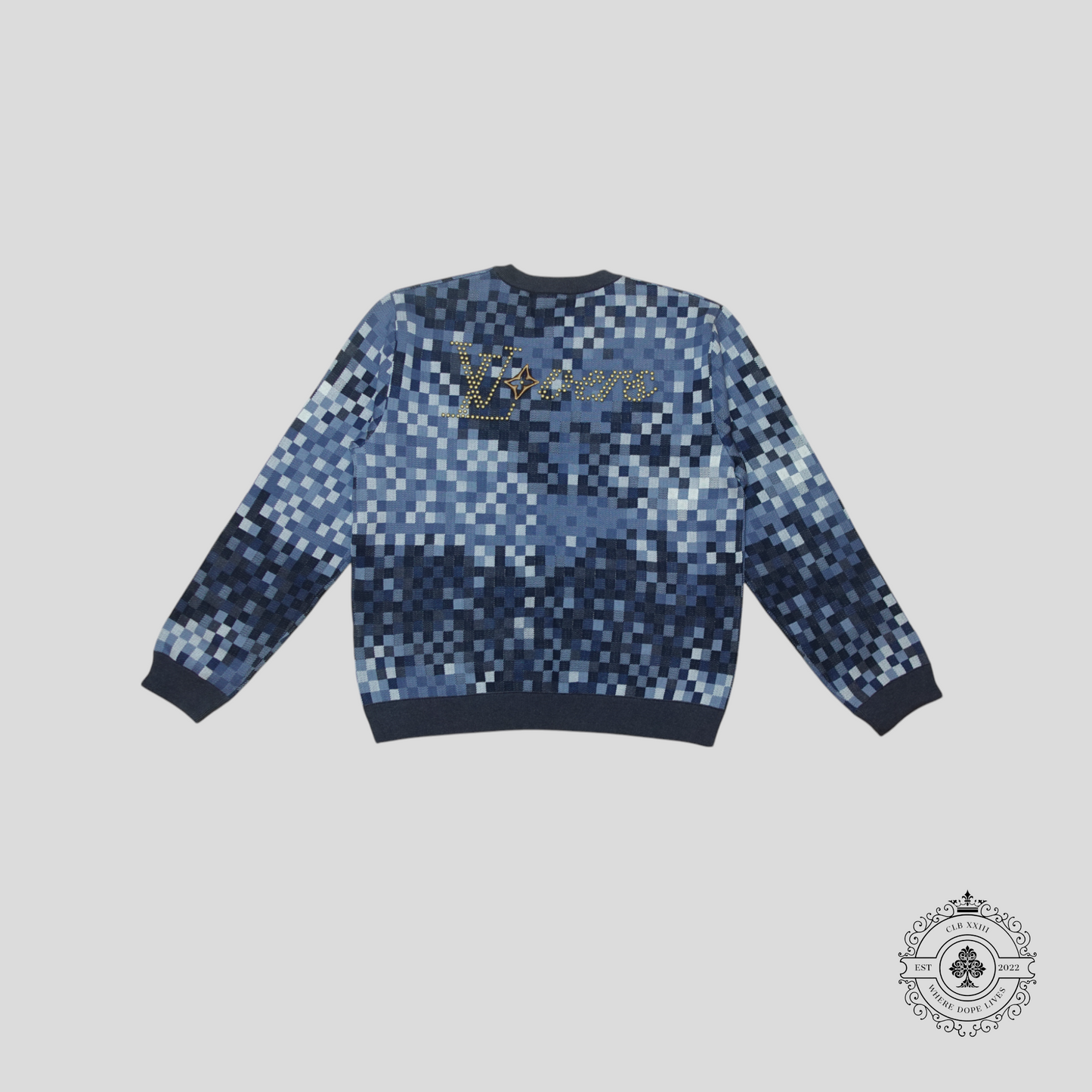 Louis Vuitton LV Lovers Damoflage Jacquard Pullover in Blue