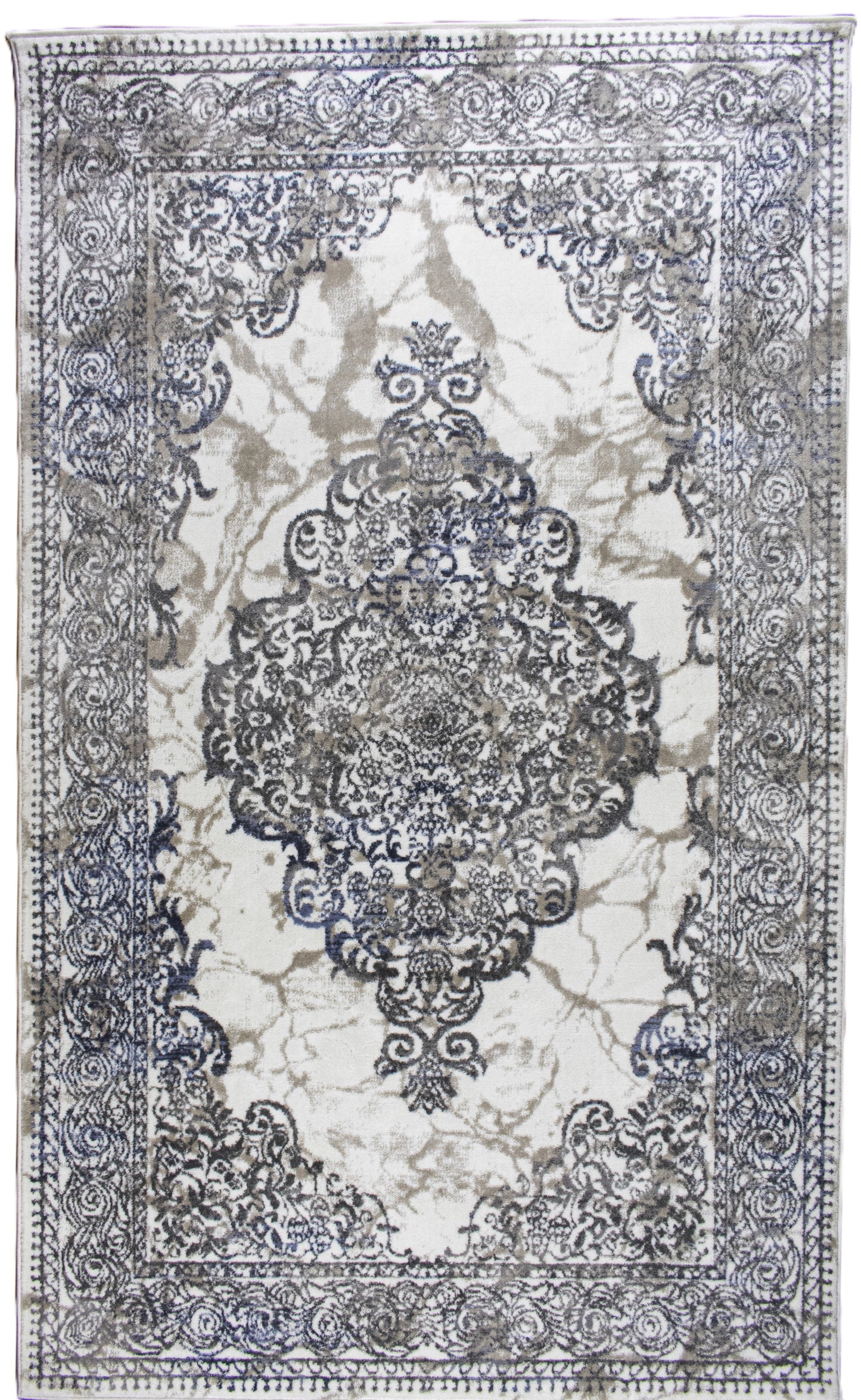 ROY's Home One Level Area Rugs, Classic Pattern - Shiny Ivory,Grey,Beige Yarn-1