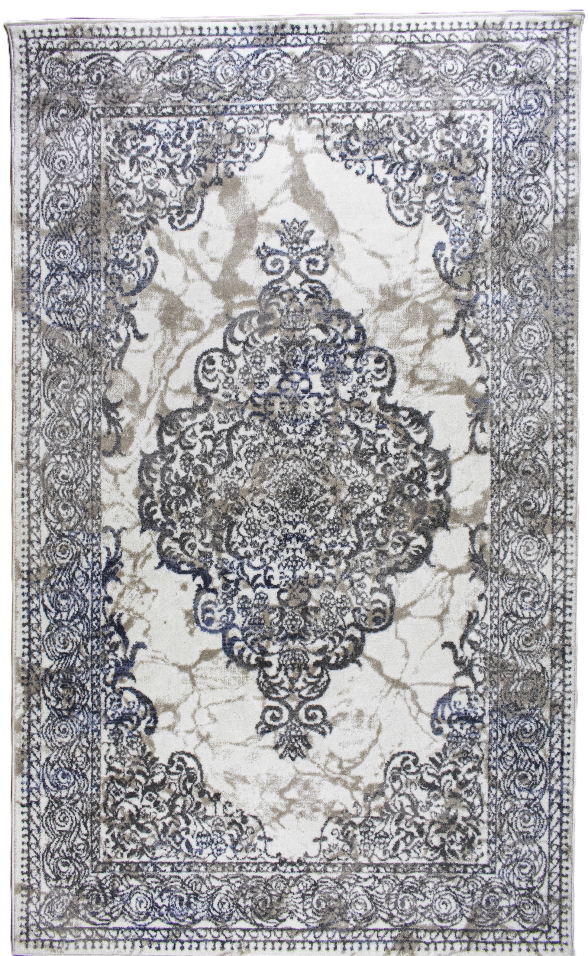 ROY's Home One Level Area Rugs, Classic Pattern - Shiny Ivory,Grey,Beige Yarn-1
