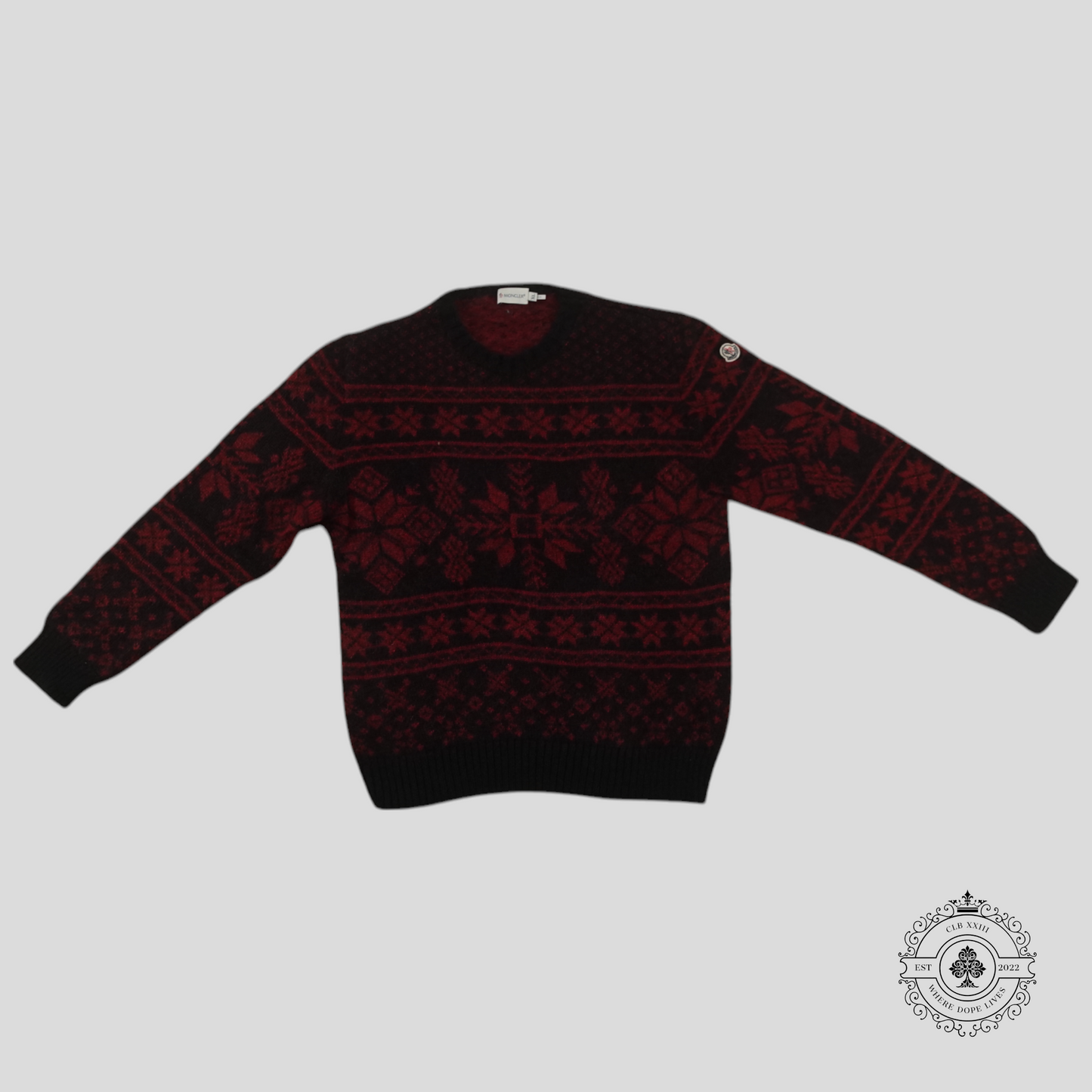 Moncler Snowflake Jacquard Mohair Sweater in Black/Red