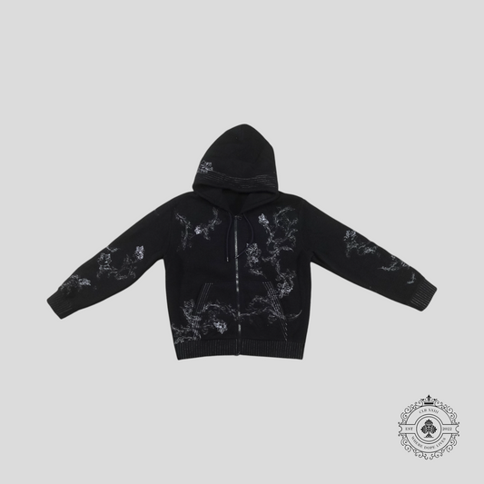 Louis Vuitton Flower Embroidered Zip Up Hoodie in Navy Blue