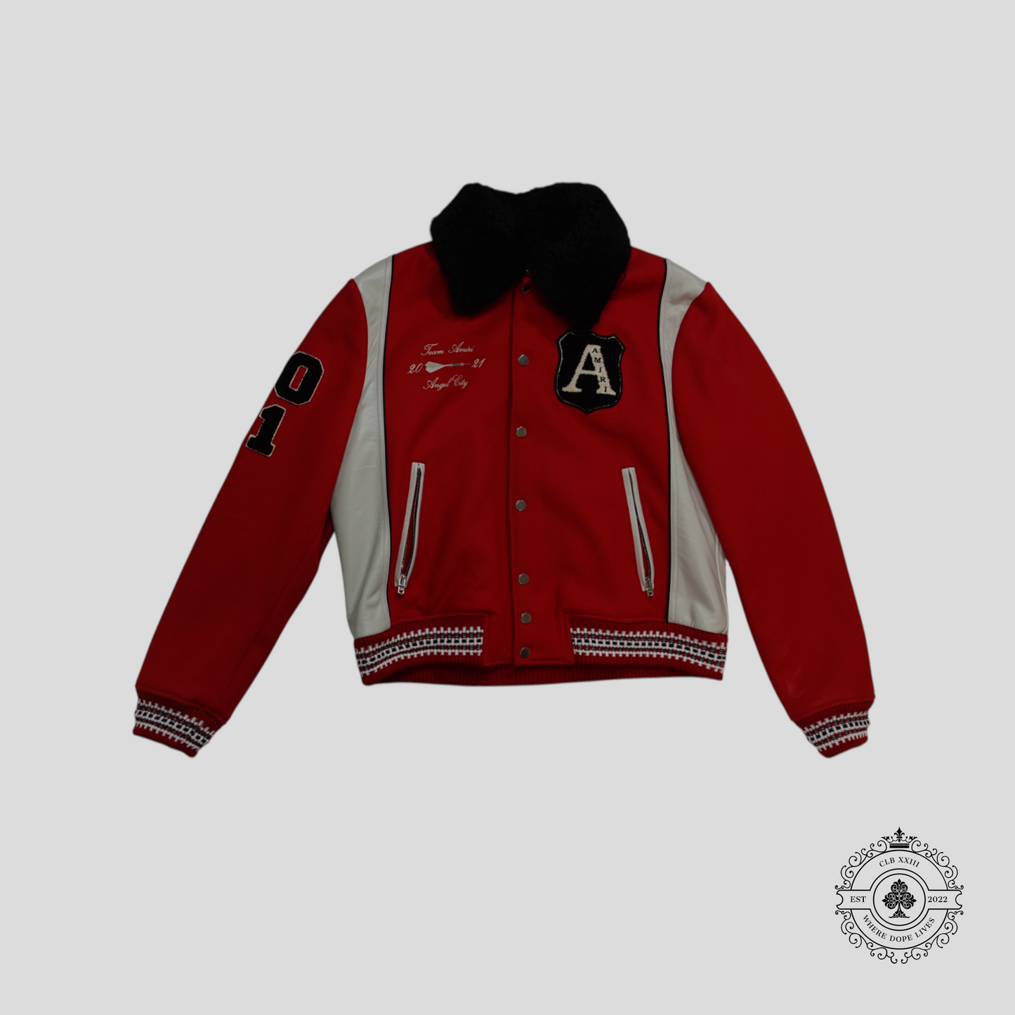 Amiri Always on Point Varsity Jacket in Red