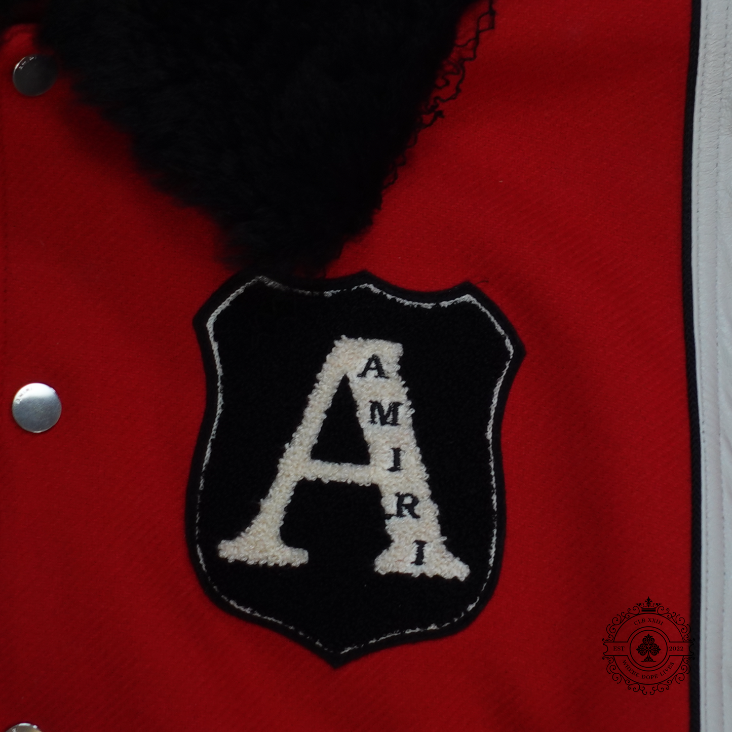 Amiri Always on Point Varsity Jacket in Red