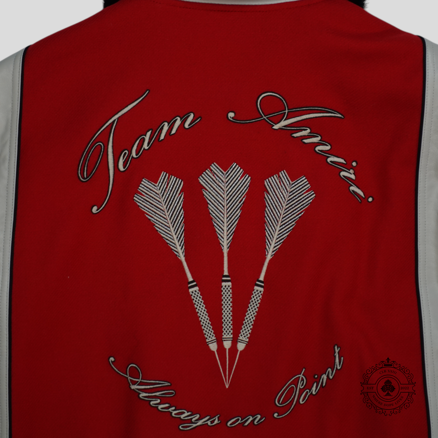 Amiri Always on Point Varsity Jacket in Red