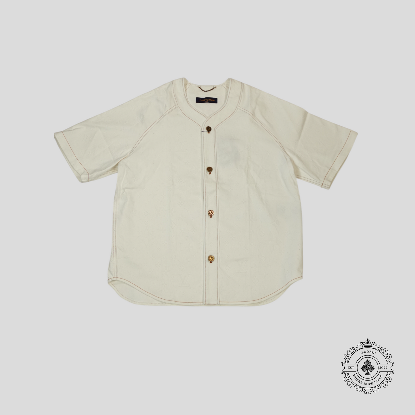 Louis Vuitton Embossed Monogram Baseball Denim Shirt in White