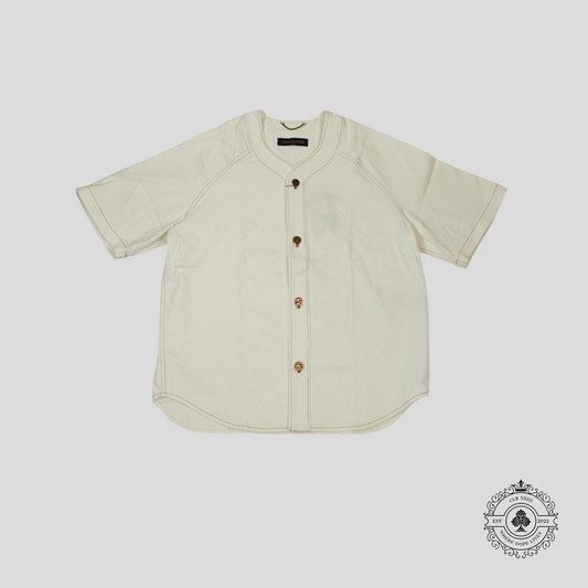 Louis Vuitton Embossed Monogram Baseball Denim Shirt in White