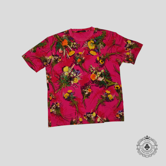 Louis Vuitton Print and Embroidered Flower Tee in Pink/Multicolor