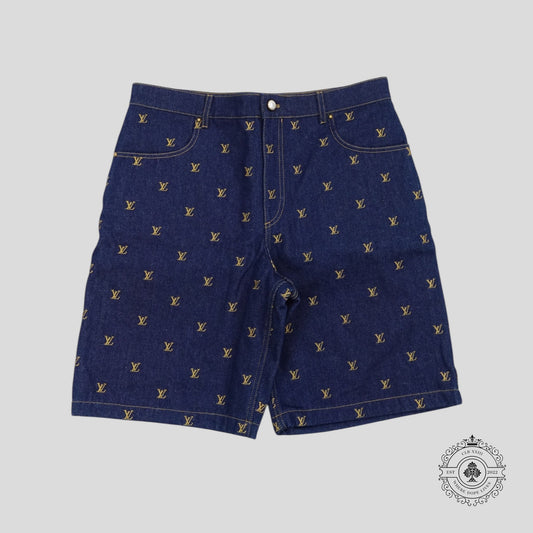 Louis Vuitton LV Embroidered Denim Shorts in Dark Wash