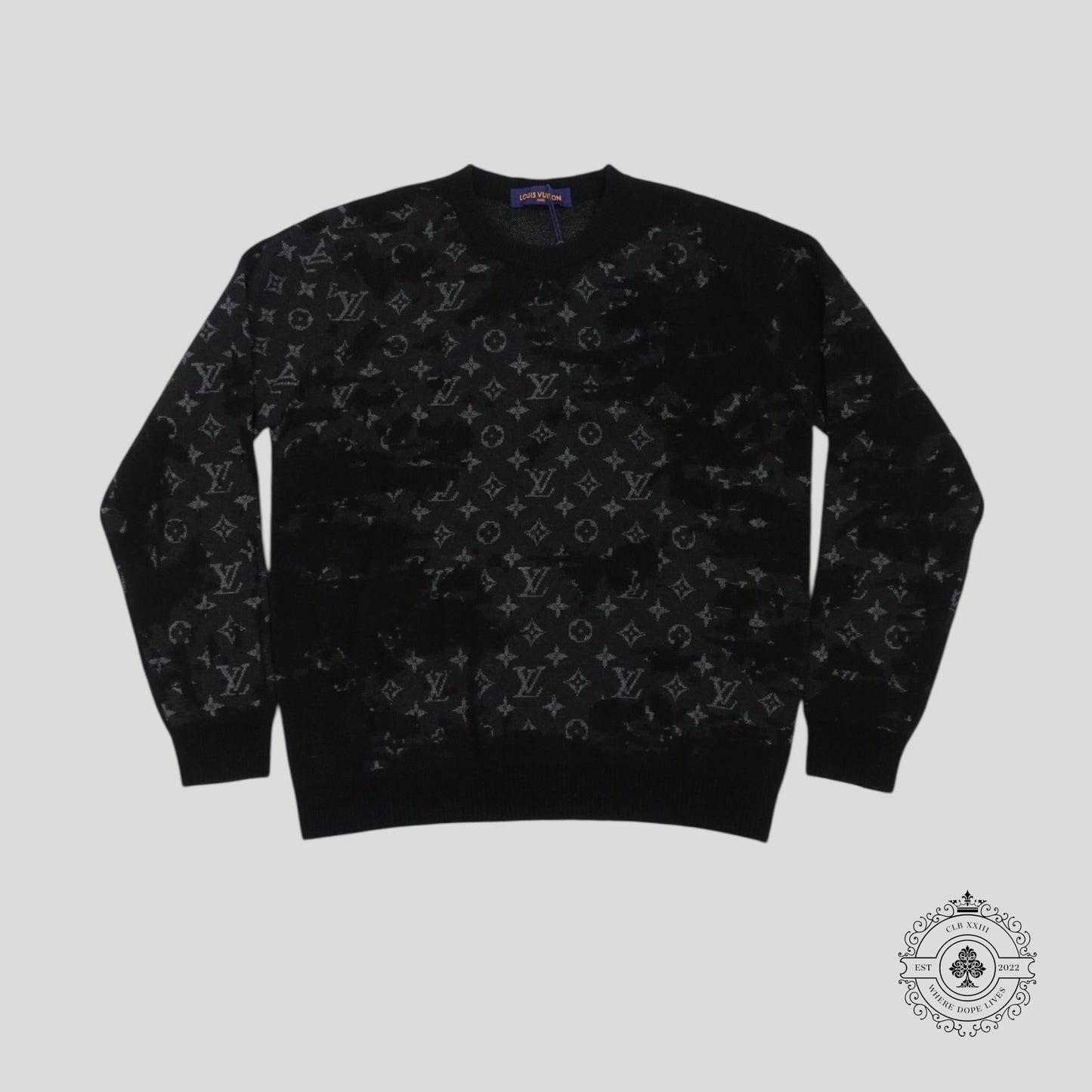Louis Vuitton Distressed Flock Monogram Sweater in Black