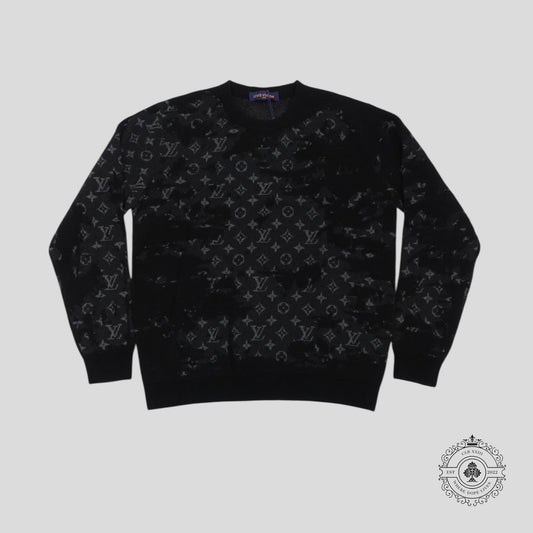 Louis Vuitton Distressed Flock Monogram Sweater in Black