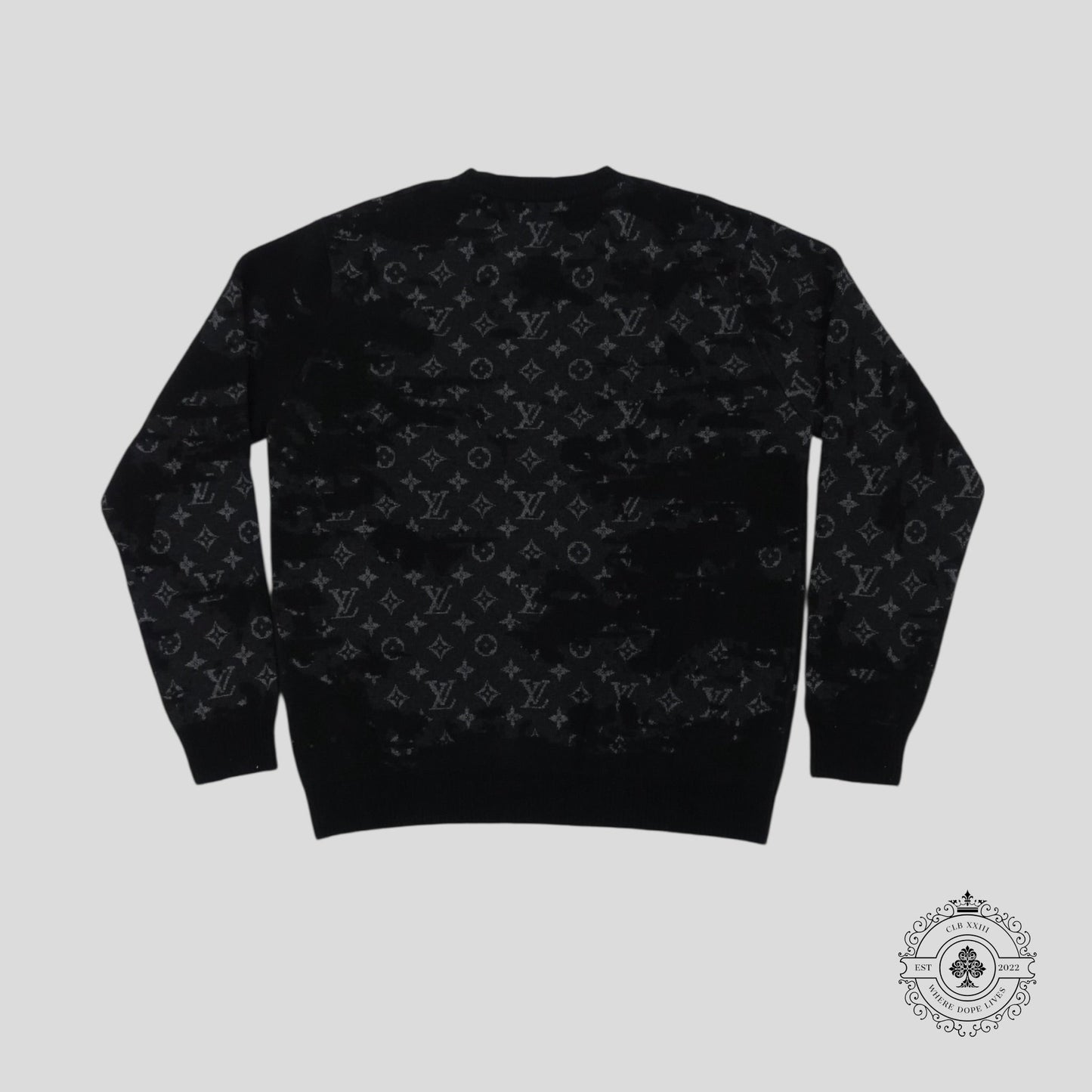 Louis Vuitton Distressed Flock Monogram Sweater in Black