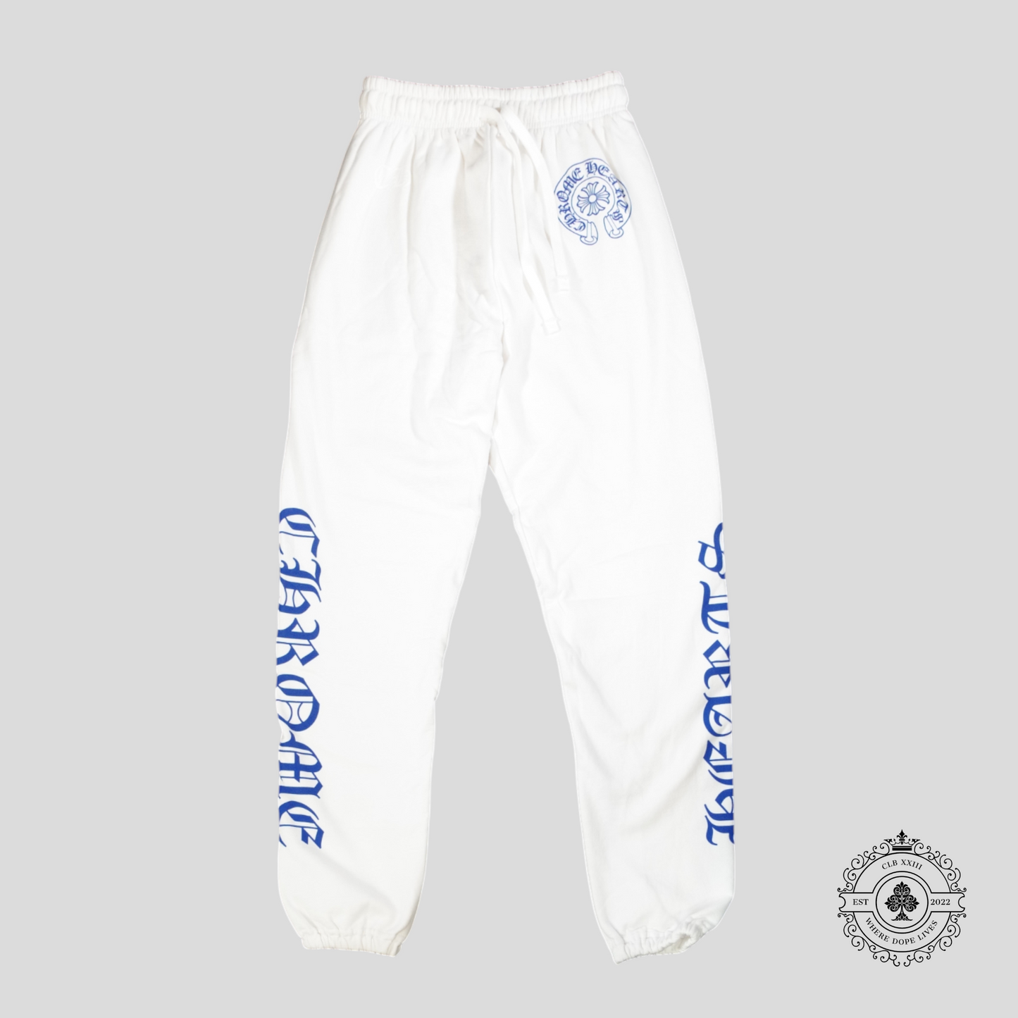 Chrome Hearts Horseshoe Logo Sweatpants in White/Blue