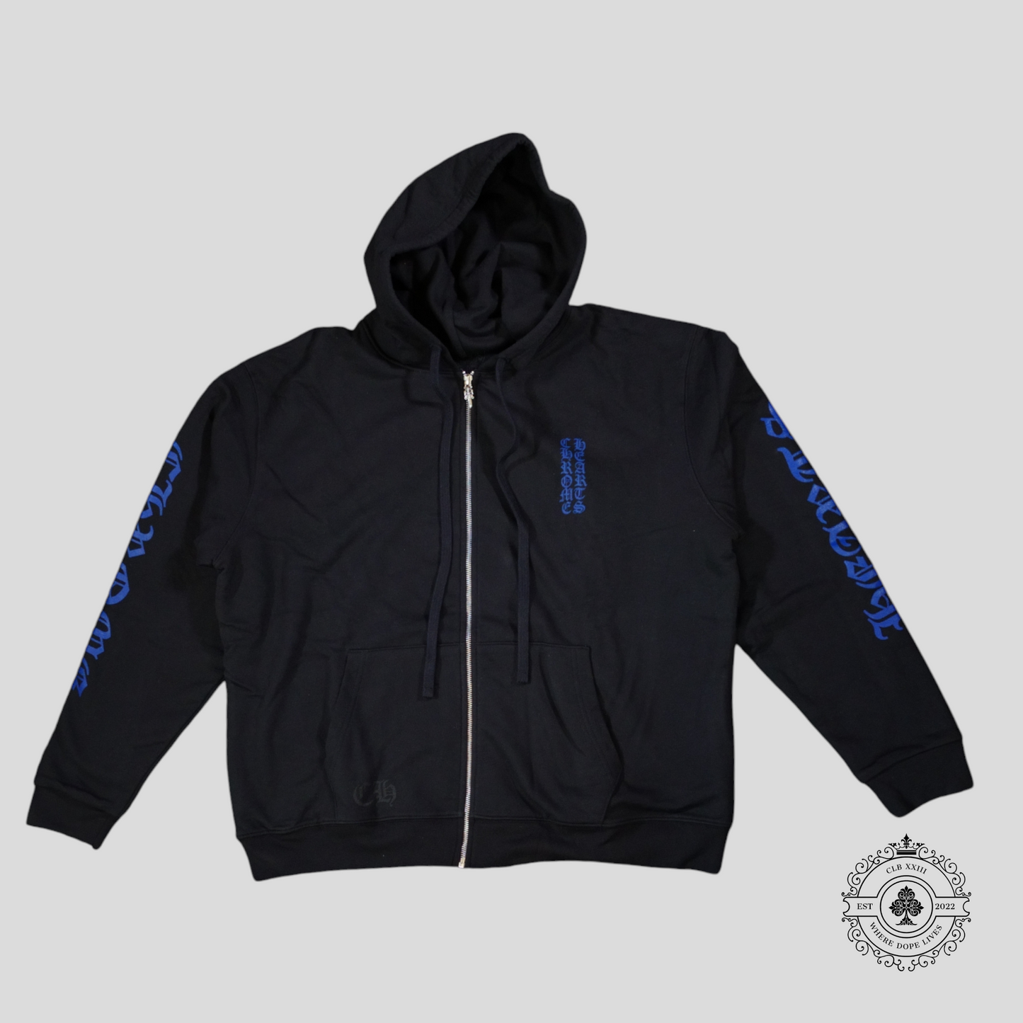 Chrome Hearts Thermal Lined Vertical Logo Zip Up in Black/Blue