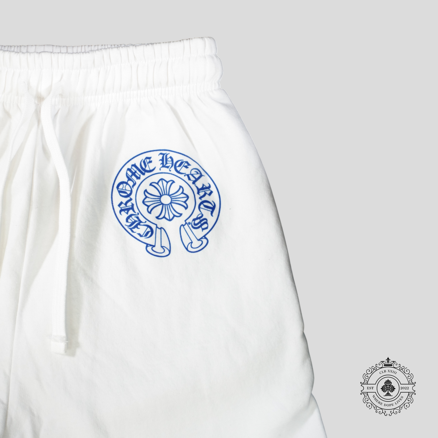 Chrome Hearts Horseshoe Logo Sweatpants in White/Blue