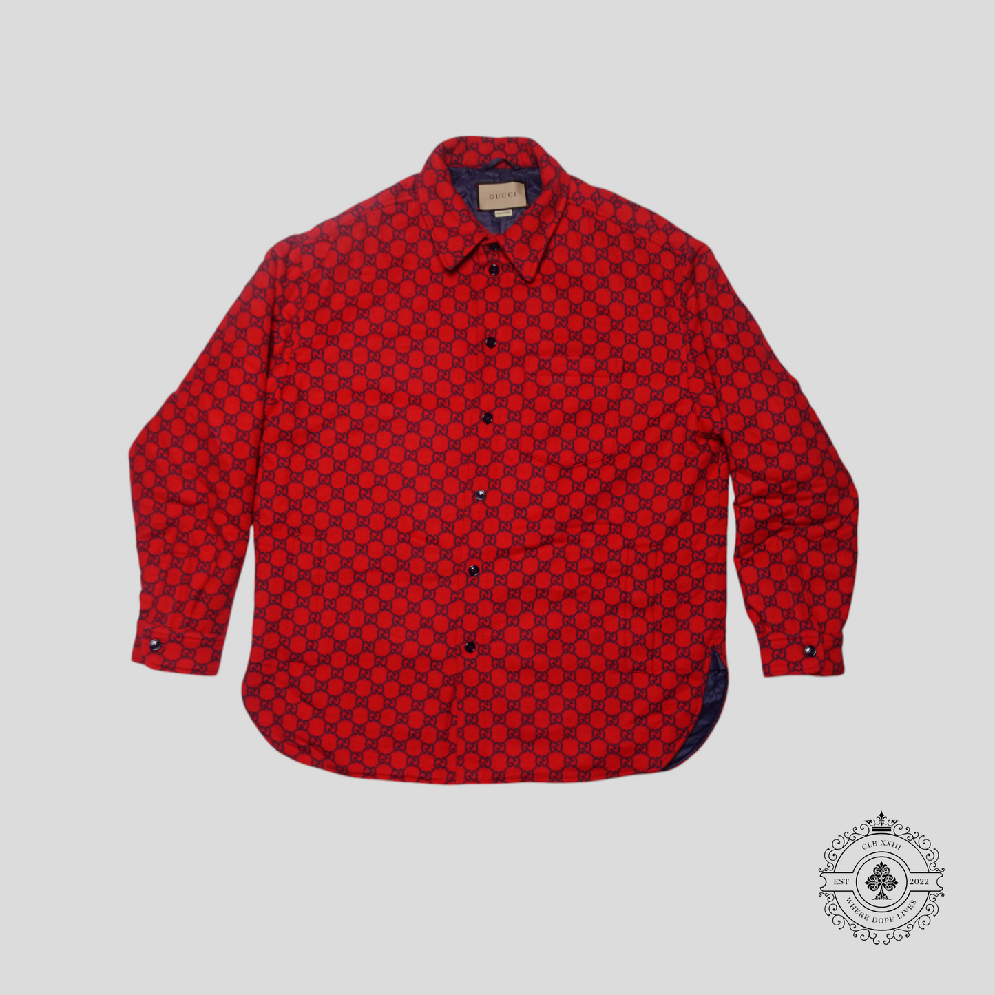 Gucci Brushed GG Flannel Jacket in Red/Navy