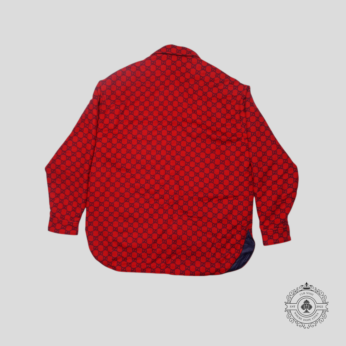 Gucci Brushed GG Flannel Jacket in Red/Navy