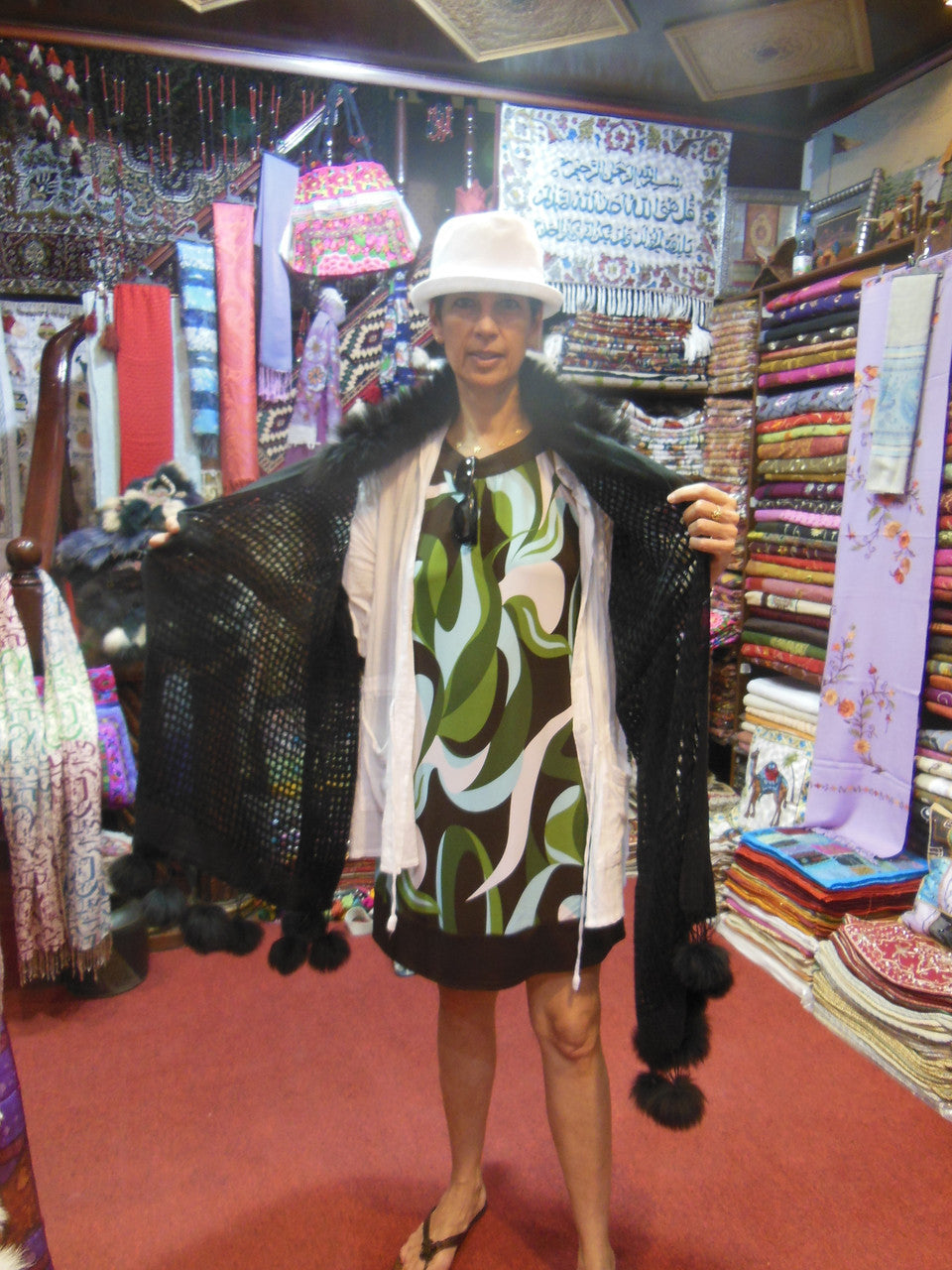 Pashmina from Oman. Furry Collar and Pom Pom Trim-Creamy Taupe-14