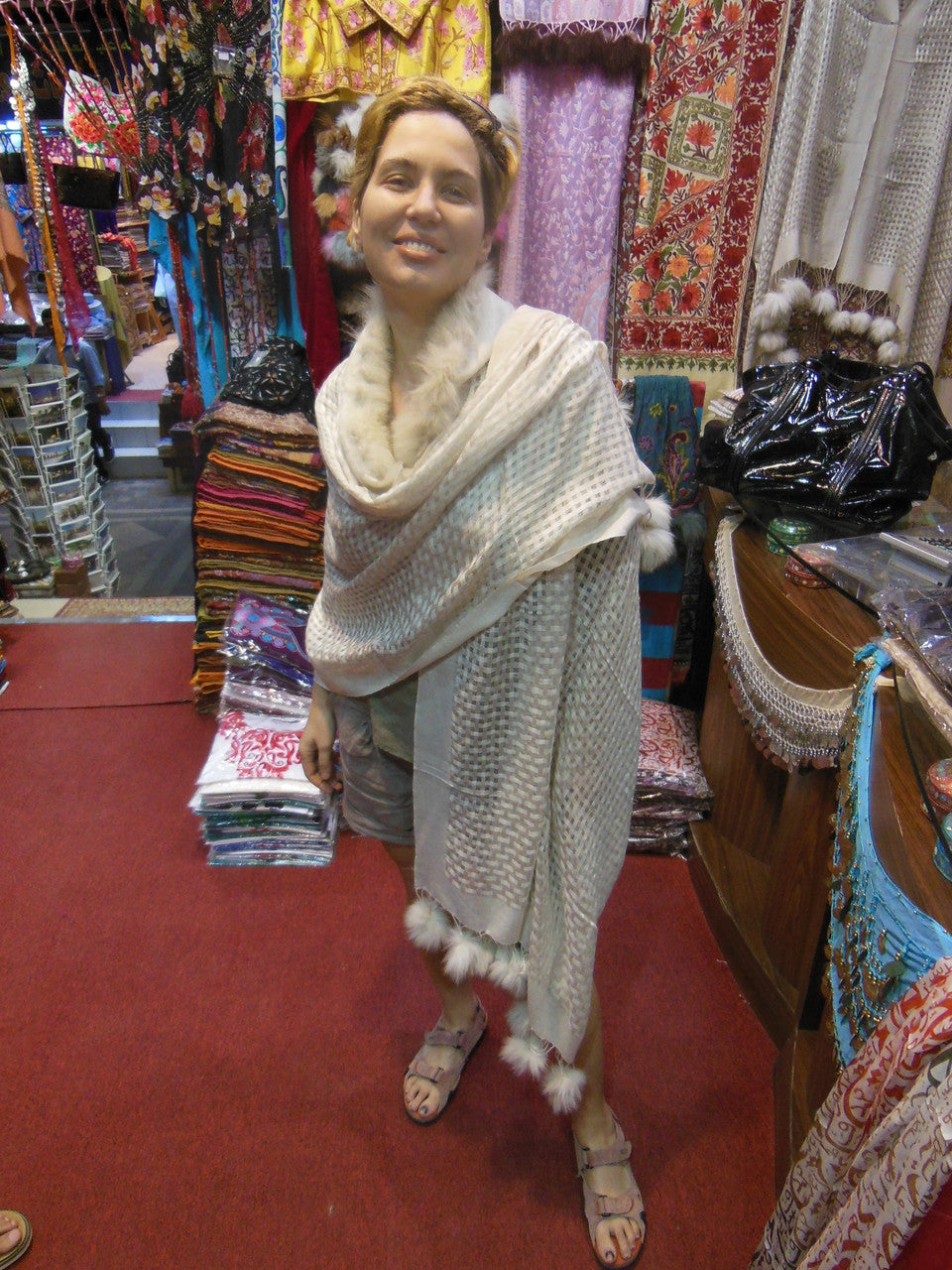 Pashmina from Oman. Furry Trim & Pom Poms- Baby Doll Pink-6