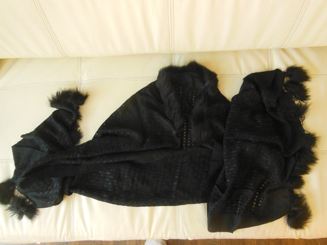 Pashmina from Oman: Furry Collar & Pom Pom Trim- Black-5