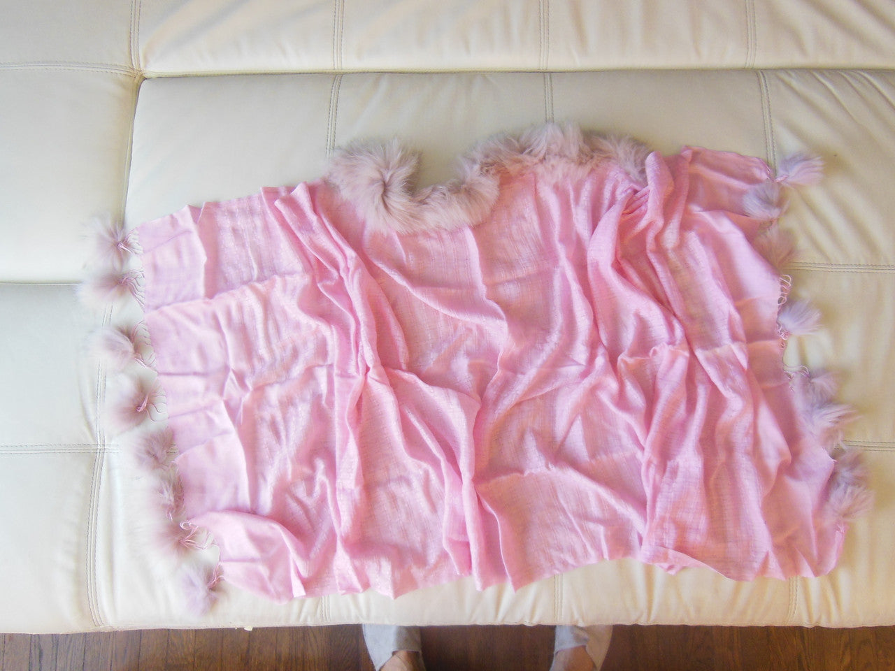 Pashmina from Oman. Furry Trim & Pom Poms- Baby Doll Pink-2