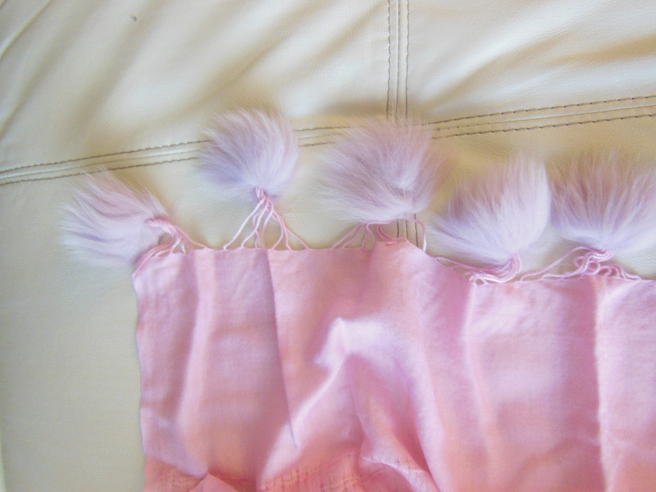 Pashmina from Oman. Furry Trim & Pom Poms- Baby Doll Pink-1