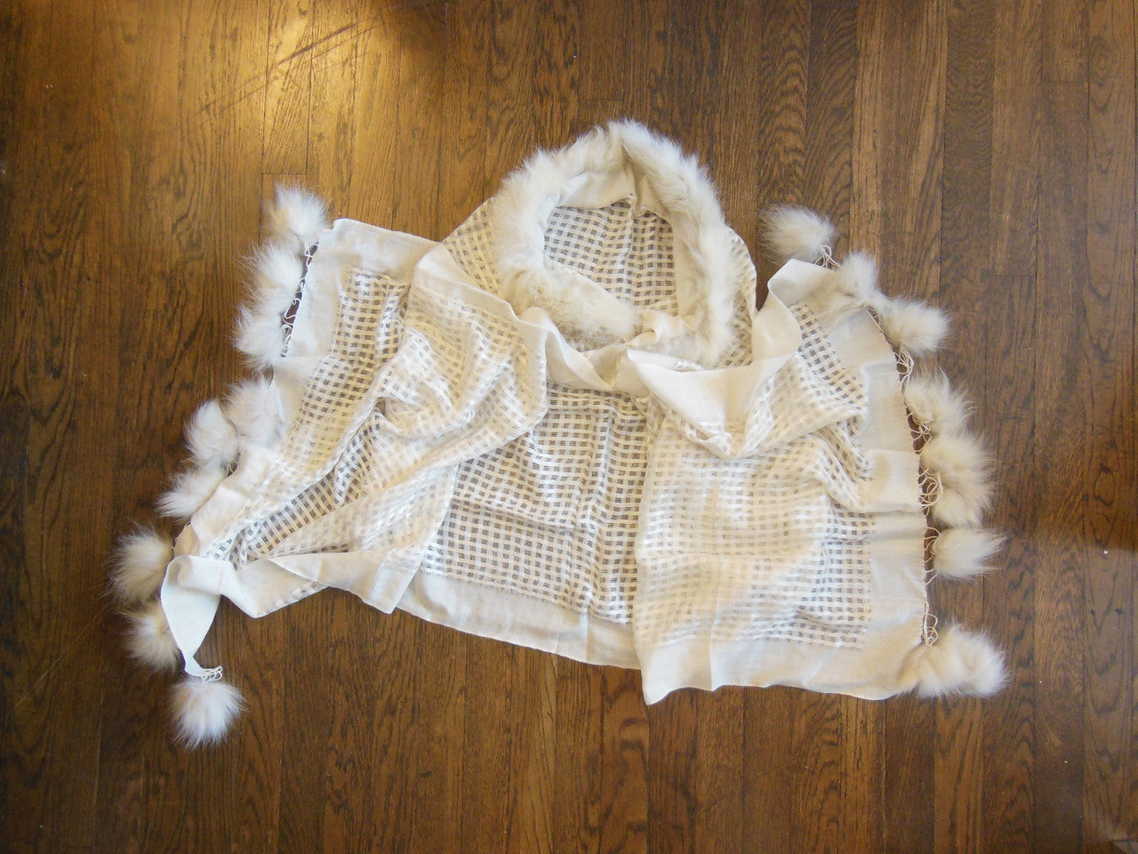 Pashmina from Oman. Furry Collar and Pom Pom Trim-Creamy Taupe-5
