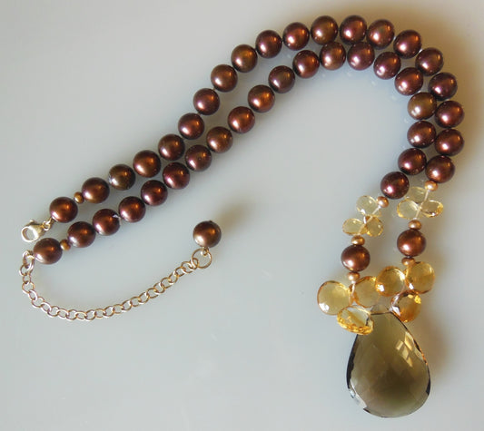 Smoky and citrine on chocolate pearls.-0