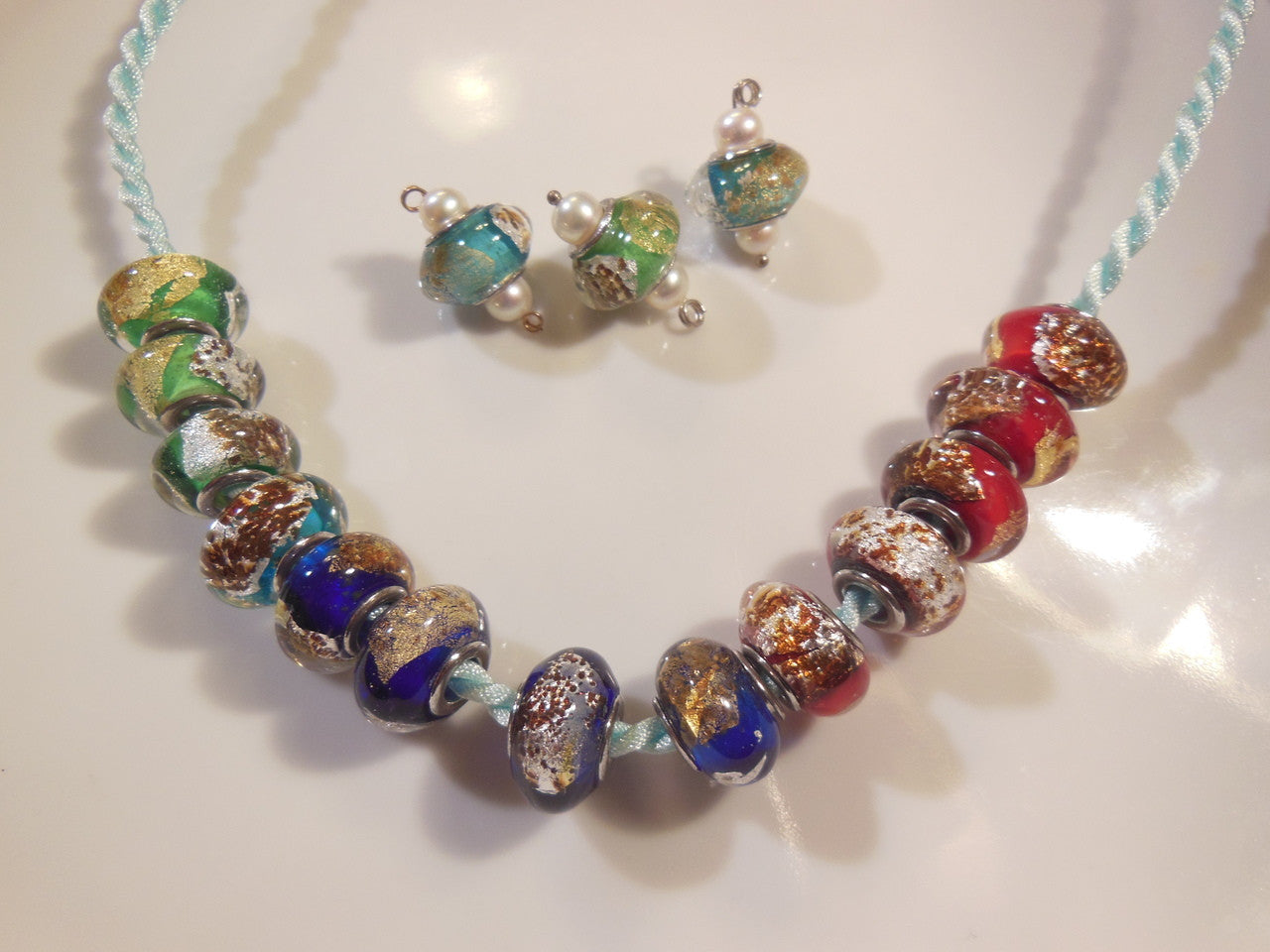 Navy Blue Murano Glass with Gold Flakes on Sterling Silver. Fits Pandora. Only 4 Available.-3