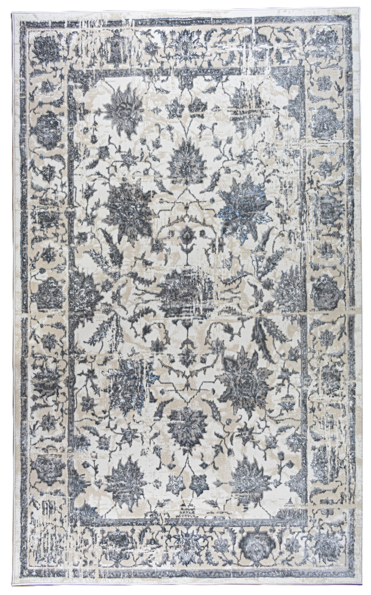 ROY's Home High&Low Area Rugs, Big Flower Vintage Lines Effect, Shiny Dark and Silver Effect-1