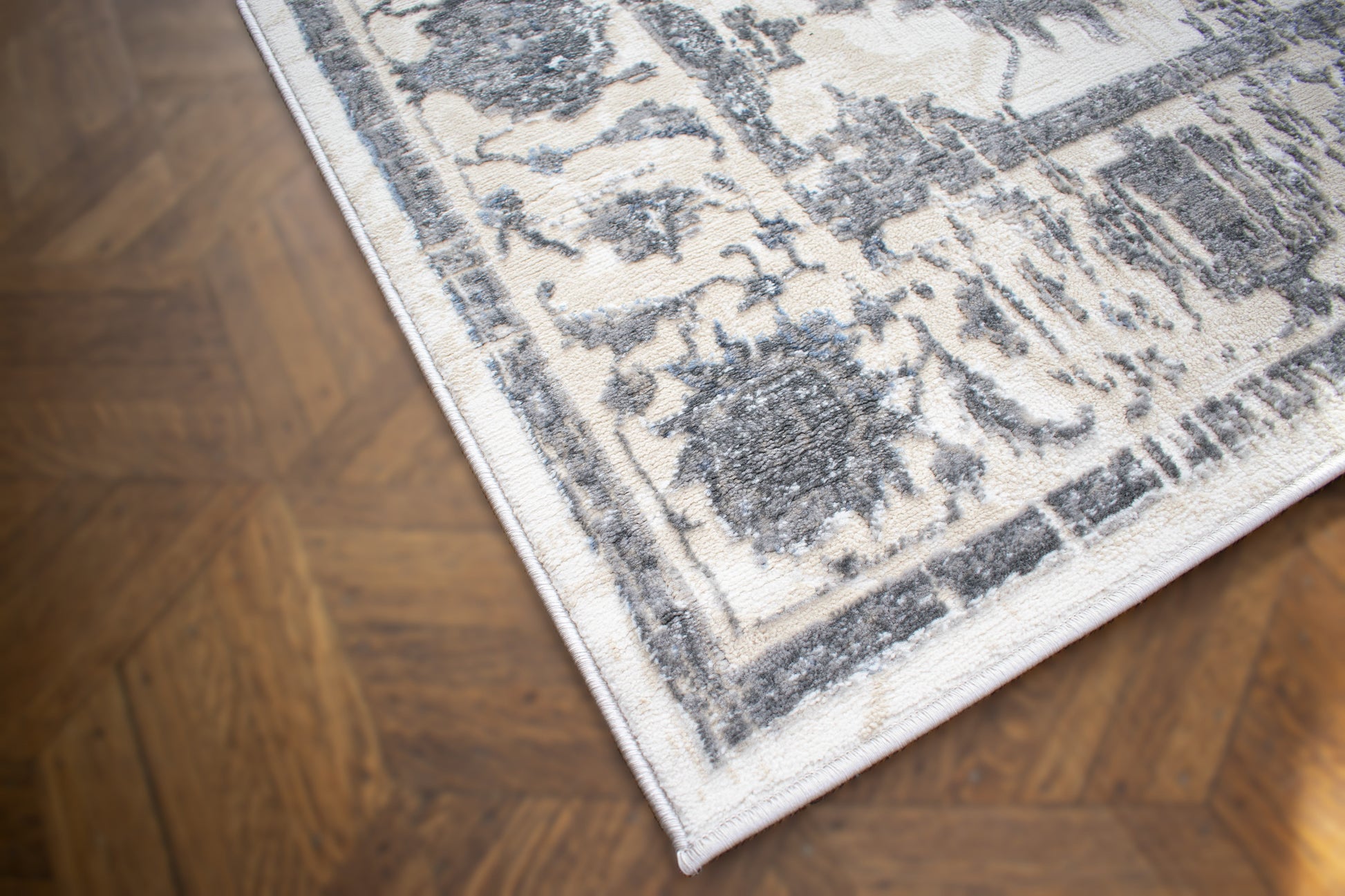 ROY's Home High&Low Area Rugs, Big Flower Vintage Lines Effect, Shiny Dark and Silver Effect-4