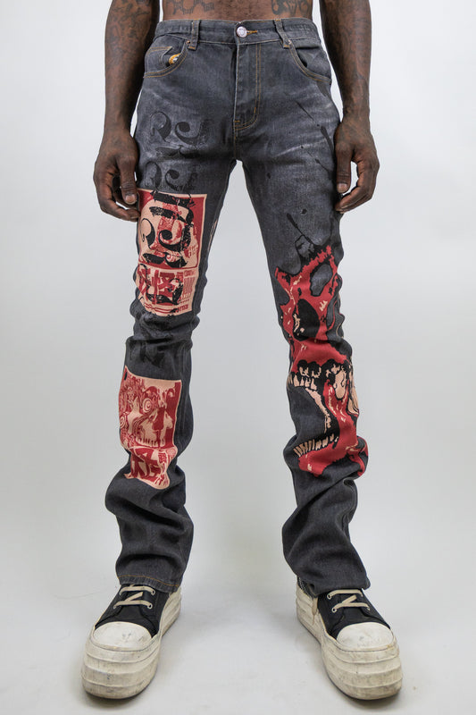 RM200SK - Graphic Printed Stacked Jeans