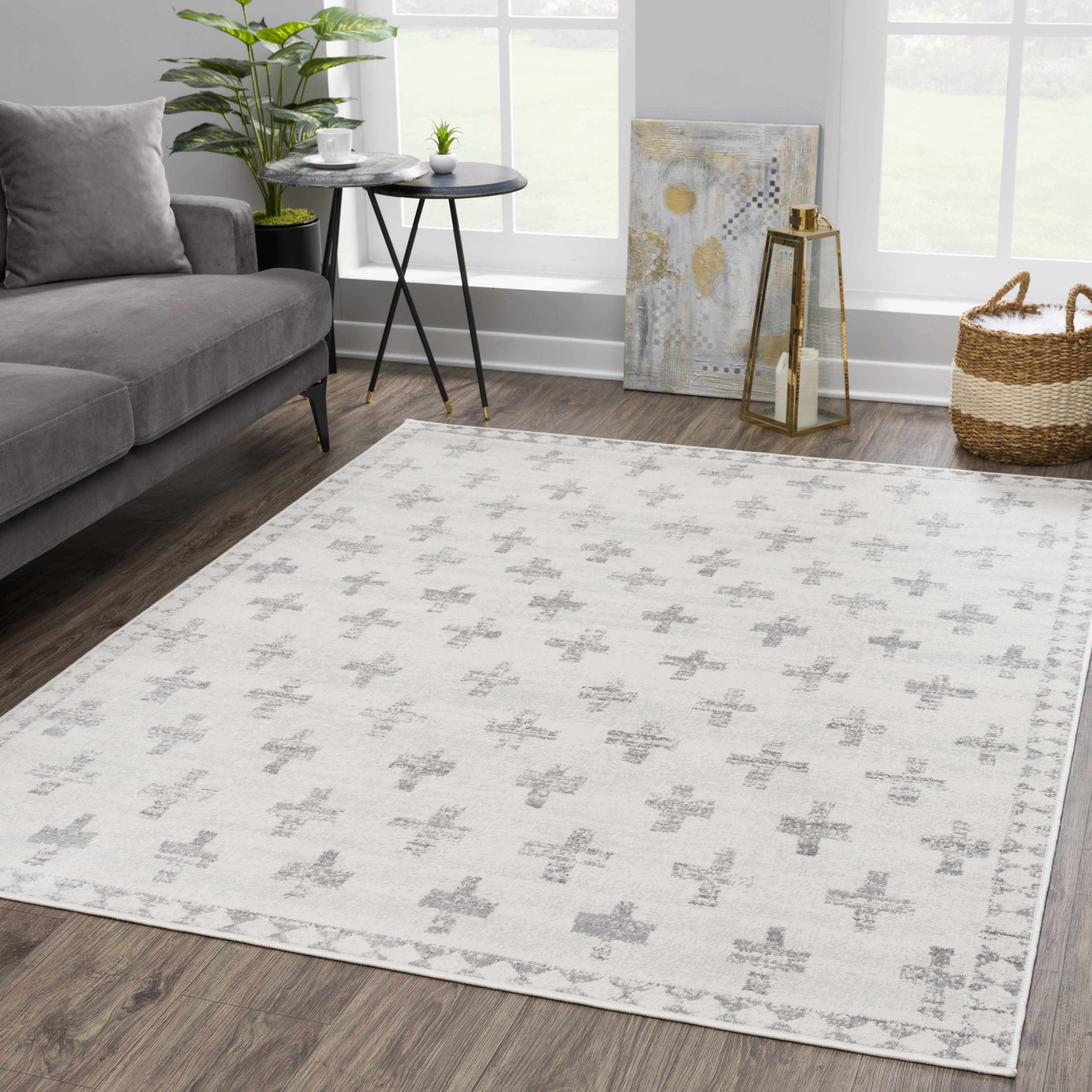 Tigris Swiss Cross Ivory&Gray Area Rug-4