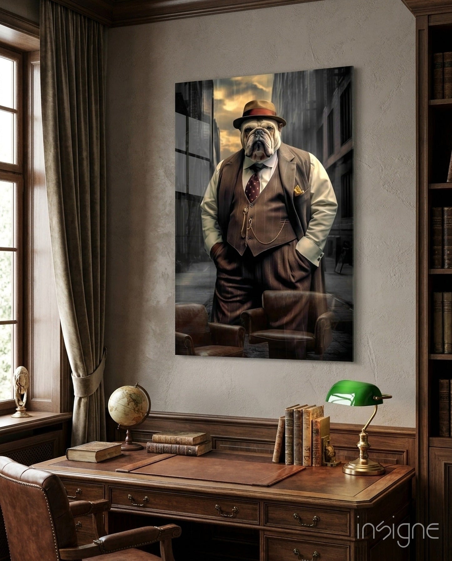 Bulldog in a Suit Glass Wall Art|| Designer's Collection