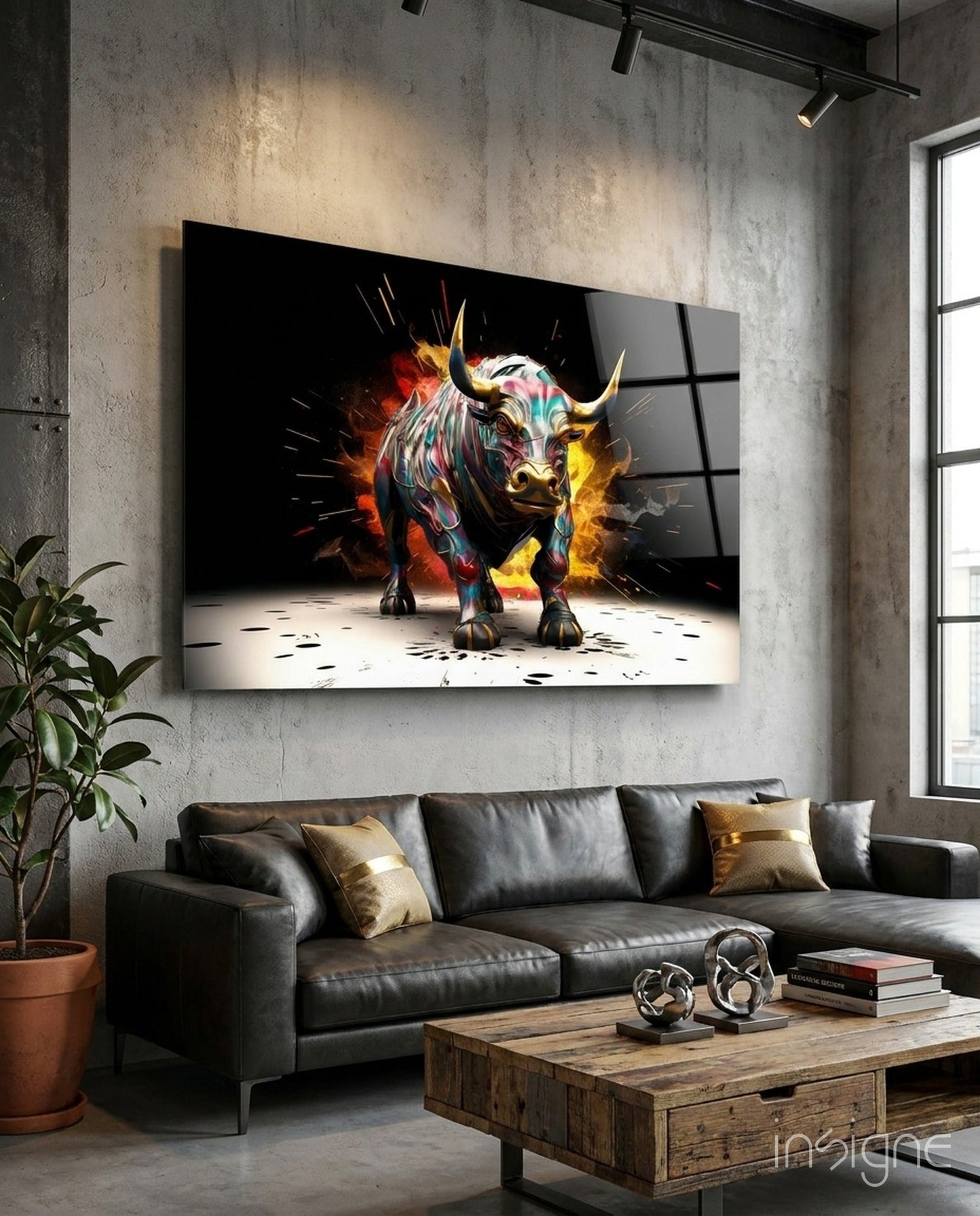 Bull Glass Wall Art|| Designer's Collection