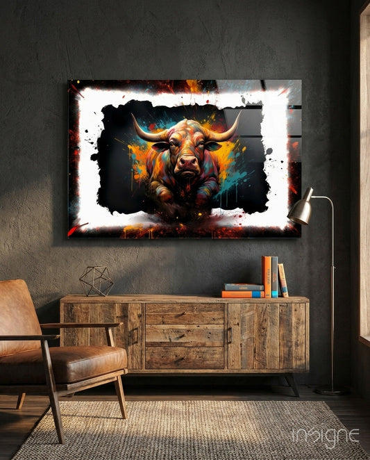 Bull Glass Wall Art|| Designer's Collection