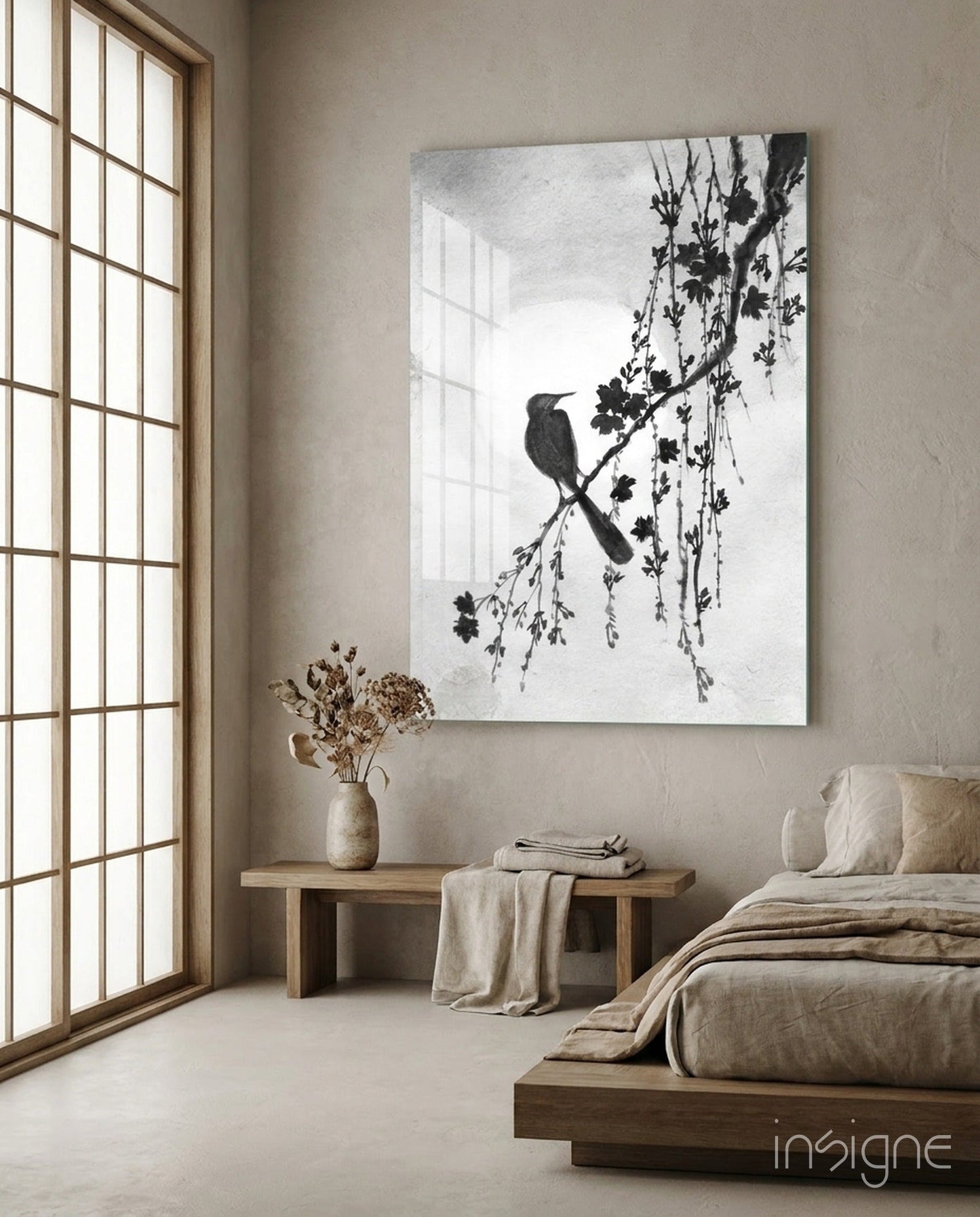 Bird on the Branch Glass Wall Art || Designer Collection