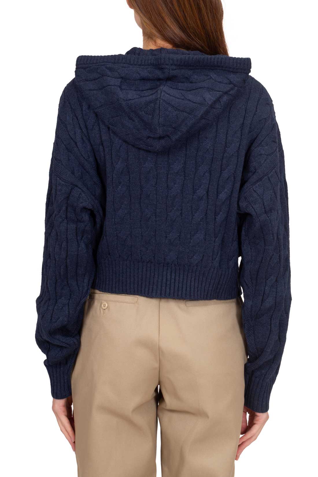 TOMMY JEANS - Women's regular crop cable sweatshirt with hood  - Size M-10