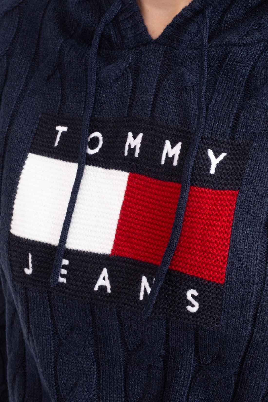 TOMMY JEANS - Women's regular crop cable sweatshirt with hood  - Size M-8